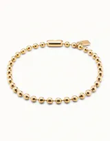 Collar de cuentas esféricas metálicas con baño de oro de 18k, con cierre de tipo hormiga.