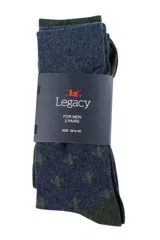Pack de dos pares de medias Legacy para hombre, una de color azul con estampado de cactus verdes y puntera y talón verde militar, y otra de color verde militar liso.