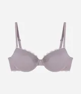 Soutien modelo push-up confeccionado en microfibra, con copas moldeadas y detalles de encaje en el borde superior y laterales. Cuenta con breteles finos ajustables y cierre trasero por corchetes.