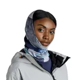 Cuello multifuncional Buff Thermonet® con estampado de montañas en tonos azules y grises.