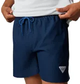Short de baño Columbia Pfg Rambler, color azul marino, con cintura elástica ajustable, calzoncillos interiores de malla, bolsillos laterales y bolsillo trasero con cierre de seguridad.