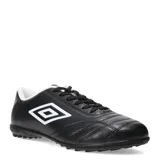 Championes de fútbol Umbro modelo Classico II TF, diseñados para superficies sintéticas. Presentan un diseño clásico en color negro con el logo de la marca en blanco en el lateral, cierre con cordones y suela de goma con tapones pequeños para mayor tracción.