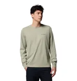 Remera de manga larga Columbia, color verde claro, con cuello redondo y logo de la marca estampado en el pecho.