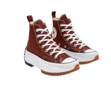 Championes Converse Run Star Hike Hi color marrón con plataforma blanca y suela de goma con diseño dentado en marrón y negro.