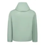 Chaqueta impermeable Merrell modelo Fallon, color verde claro, con capucha ajustable, cierre frontal completo y bolsillos laterales con cierre. Cuenta con puños ajustables con velcro y tecnología resistente al agua y al viento.