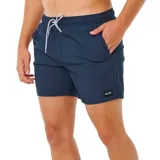 Short de baño Rip Curl Offset Daily de 16", color azul marino, con cintura elástica, cordón ajustable blanco y gris, bolsillos laterales y etiqueta con el logo de la marca en el dobladillo.