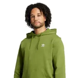 Canguro Adidas Ess color verde con capucha y cordones ajustables, bolsillo tipo canguro y logo de Adidas bordado en blanco en el pecho.