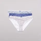 Pack de 3 braguitas de algodón con estampado floral y moño decorativo.