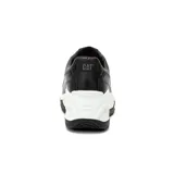 Sneaker de estilo chunky con capellada de cuero negro, cordones al tono y suela de plataforma blanca con base de goma negra. Presenta costuras decorativas en los laterales y diseño ergonómico.