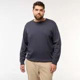 Sweater de punto liso con cuello redondo, manga larga y puños acanalados. Diseño básico y versátil de corte clásico.