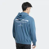 Canguro gris jaspeado con capucha, bolsillo frontal tipo canguro y logo de la marca estampado en el pecho.