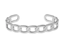 Pulsera rígida de acero plateado con diseño de eslabones ovalados.