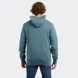 Canguro con capucha y bolsillo frontal tipo canguro, color verde azulado, con logo de la marca bordado en el pecho y puños acanalados.