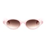 Lentes de sol Bariloche con armazón ovalado de acetato color marrón traslúcido y lentes marrones.