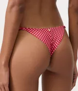 Bombacha de bikini colaless de microfibra, con diseño tipo string de laterales finos y estampado de cuadros vichy.