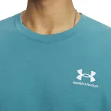 Remera de manga corta Under Armour, color turquesa, con cuello redondo y logo de la marca estampado en blanco en el pecho.