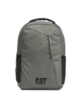 Mochila urbana Cat modelo Explorer, color gris, con compartimento principal, bolsillo frontal con cierre y bolsillos laterales de malla. Cuenta con panel trasero y correas acolchadas, y detalle de logo reflectante.