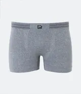 Calzoncillo bóxer gris de poliamida con cintura elástica a rayas y logo de la marca en el centro.