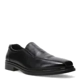 Zapato de vestir tipo mocasín para hombre, color negro, confeccionado en cuero, con diseño de punta cuadrada y suela de goma.