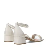 Sandalias de tacón bajo Bottero, de cuero color marfil, con diseño de punta cuadrada, tira delantera con detalle metálico dorado y tira ajustable con hebilla en el tobillo.