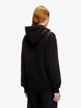 Buzo con capucha Diesel modelo F-Normy de calce regular, color negro, confeccionado en algodón. Presenta capucha ajustable con cordón, puños y bajo acanalados, y el icónico logo Oval D bordado en el frente.
