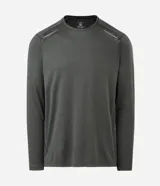 Remera deportiva masculina Get Over de manga larga y cuello redondo, confeccionada en tejido Dry Fit con estampa de rayas discretas y detalles reflectantes.