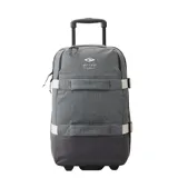 Bolso de viaje con ruedas Rip Curl modelo F-Light Transit, color gris jaspeado con base reforzada en color gris oscuro. Cuenta con manija telescópica, correas de compresión laterales y logo de la marca estampado en el frente.