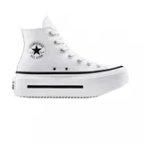 Championes Converse Chuck Taylor All Star Lift Double Stack, color blanco, de caña alta y plataforma con detalle de líneas negras.
