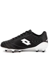 Championes de fútbol Lotto modelo Genova MD para hombre, color azul con detalles en blanco, diseñados con tapones para césped natural y logo de la marca en el lateral.