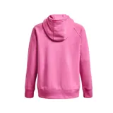 Canguro Under Armour Rival Fleece para mujer, color rosa con logo blanco estampado en el pecho.