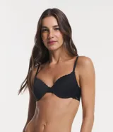 Soutien negro liso con push up y borde nuvem, confeccionado en microfibra.