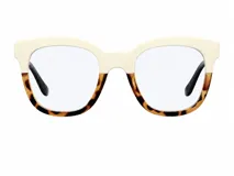 Lentes blueblocker Mahé Willsi con armazón cuadrado de diseño bicolor, combinando tono crema en la parte superior y carey en la inferior.