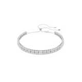 Gargantilla de Swarovski, modelo Matrix, con doble hilera de circonias blancas engarzadas en baño de rodio. Ajustable con cierre de bola deslizante.