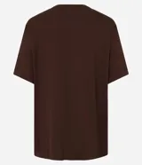 Blusa Marfinno de manga corta y cuello redondo, confeccionada en viscosa. Presenta un diseño marrón con pequeños bordados de piñas dispersos en la parte frontal.