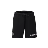 Short deportivo negro con cintura elástica ajustable con cordón, logo del Inter de Miami en la pierna izquierda y la palabra "MIAMI" en la pierna derecha.