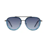 Lentes de sol unisex, marca Azzaro, modelo aviador con armazón metálico color peltre y detalles en azul.