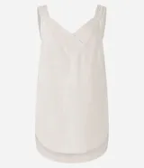 Blusa sin mangas color blanco roto, con escote en V cruzado y breteles anchos.