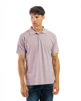 Chomba manga corta color borgoña con cuello clásico y borde azul marino.