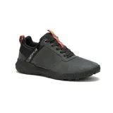 Zapatillas urbanas Caterpillar Hex Ready Lo, color gris oscuro con detalles en negro y naranja. Capellada de cuero tipo nobuck y nylon en malla, forro de malla interior hecho con residuos industriales 100% reciclados, plantilla acolchada de espuma y suela de goma duradera con gran tracción.
