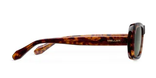 Lentes de sol con montura rectangular de perfil ancho en estampado carey y cristales oscuros polarizados.