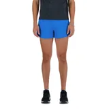 Short de running New Balance modelo 3 Inch Split, color azul, confeccionado con tejido ligero y elástico perforado con tecnología NB Dry y forro sin costuras.
