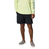 Short de secado rápido Columbia, diseñado para actividades acuáticas y pesca. Presenta cintura elástica con cordón ajustable, bolsillos laterales de malla y un bolsillo trasero con cierre. Incluye calzoncillo interior de malla para mayor comodidad y protección solar UPF 50.