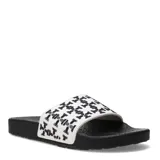 Sandalias de hombre Tiffosi Boots Cruz, modelo tipo slide en color negro con suela texturizada y tira ancha blanca con estampado geométrico en negro.