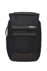 Mochila urbana Thule Paramount 27L color negro, con compartimentos acolchados para laptop y tablet, solapa magnética ajustable, múltiples bolsillos de acceso rápido y panel trasero ventilado.