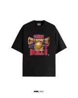 Remera negra de algodón con estampado del equipo de baloncesto Chicago Bulls, celebrando su campeonato de 1998.