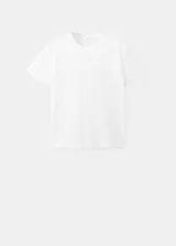 Remera básica de algodón orgánico, color blanco, de diseño recto, con cuello redondo y mangas cortas.