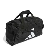 Bolso deportivo Adidas modelo Tra Def Duf S, color negro con el logo de la marca en blanco. Cuenta con asas de mano, correa ajustable para el hombro y múltiples bolsillos con cierre.