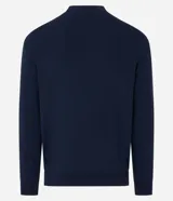 Suéter negro de punto con cuello redondo y mangas largas. Diseño con líneas horizontales en relieve.