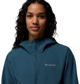 Campera cortaviento Columbia Trailborne Jacket con tecnología Omni-Shield color azul, con capucha ajustable, cierre frontal y bolsillos laterales con cierre.