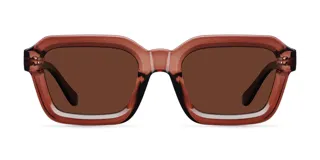 Lentes de sol cuadrados color marrón rojizo con lentes marrones polarizadas.